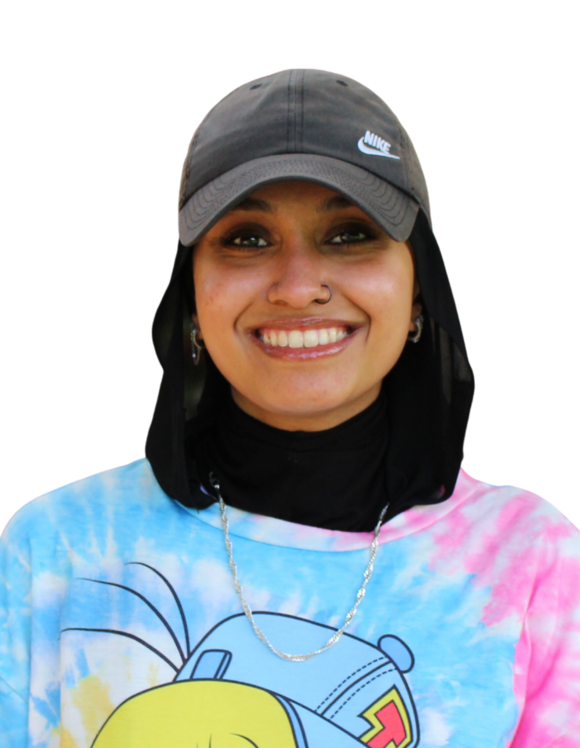 Aysha smiling.