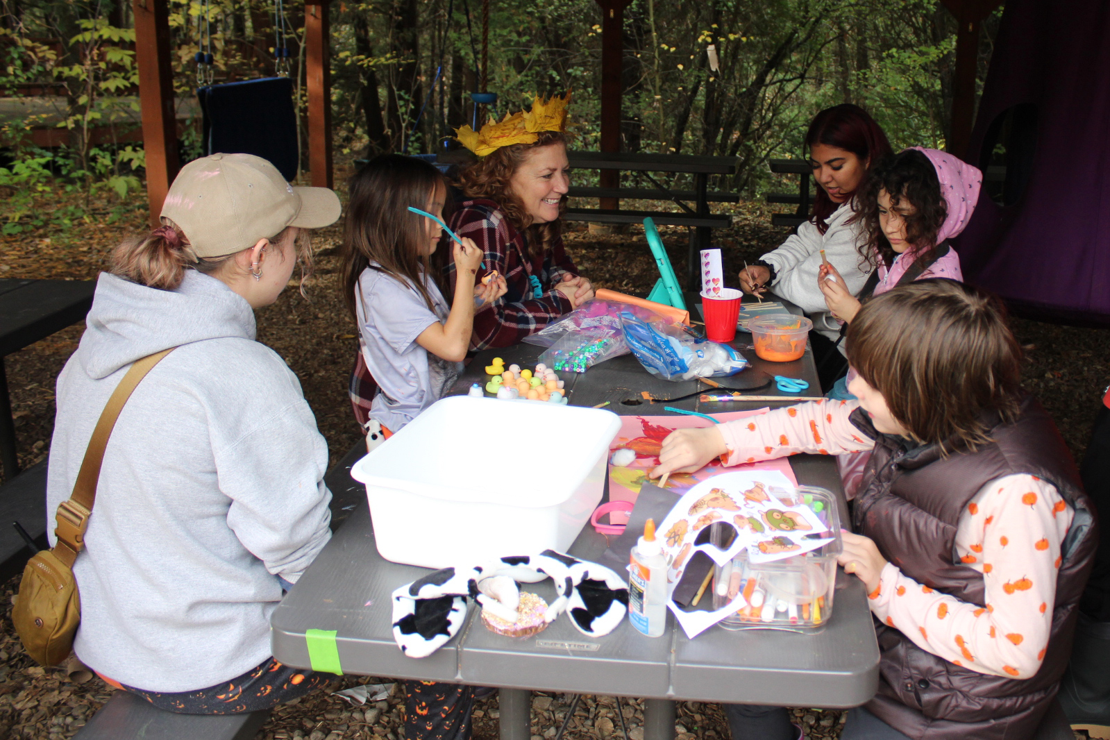 Participants working with their mentors down in the forest.