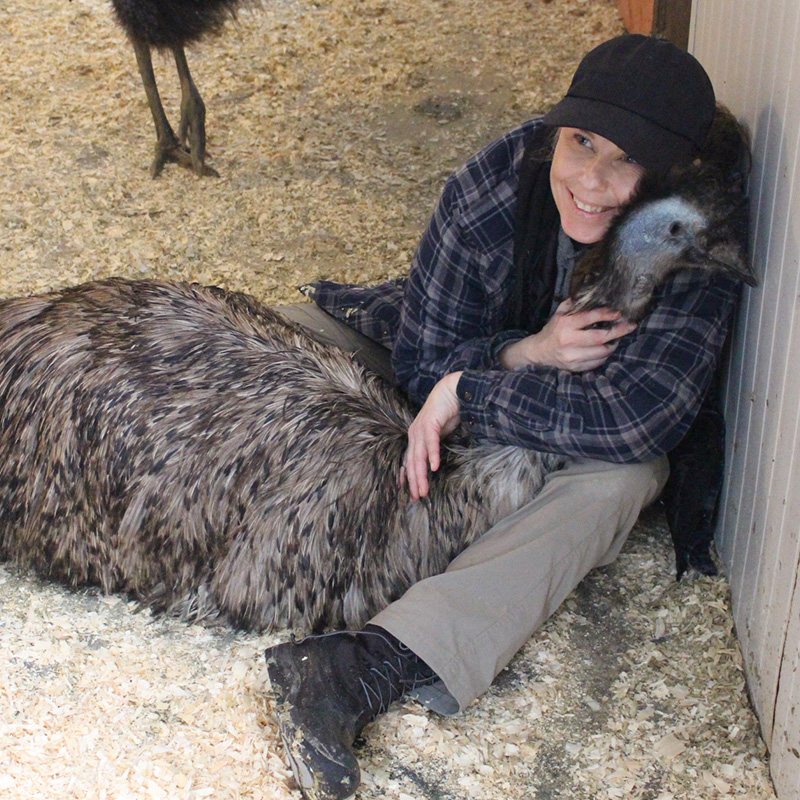 Paula with Amelia the Emu.